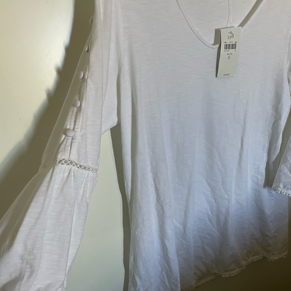 White V-Neck 3/4 Sleeve Top Jjill
